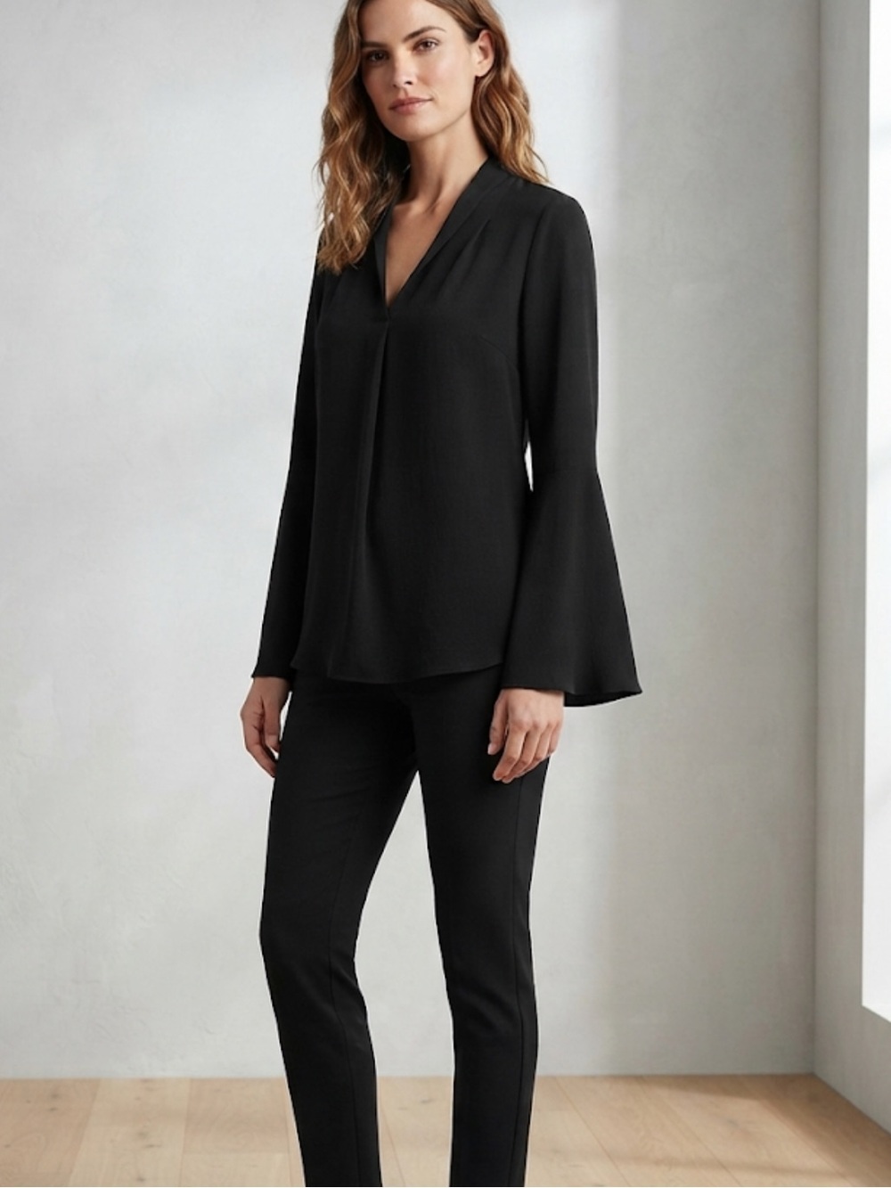 Suzanne Betro Black Bell Sleeve Blouse - Size 1X